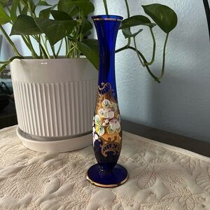 BLUE FOOTED BOHEMIAN GLASS
VASE WITH GOLD OVERLAY